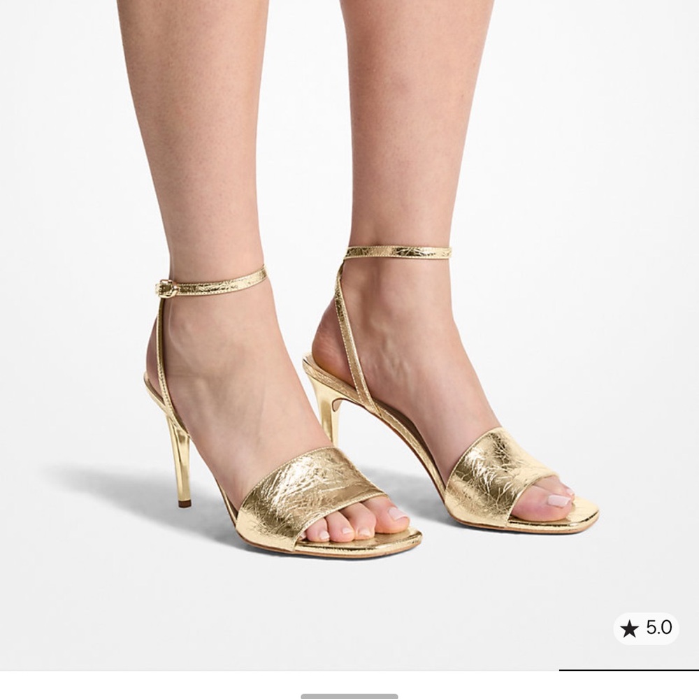 MICHAEL MICHAEL KORS
Elyse Crackled Metallic Leather Sandal Pale Gold